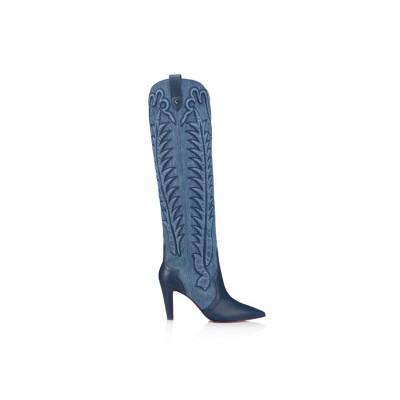 CHRISTIAN LOUBOUTIN NAPPA LEATHER AND DENIM BOOTS 